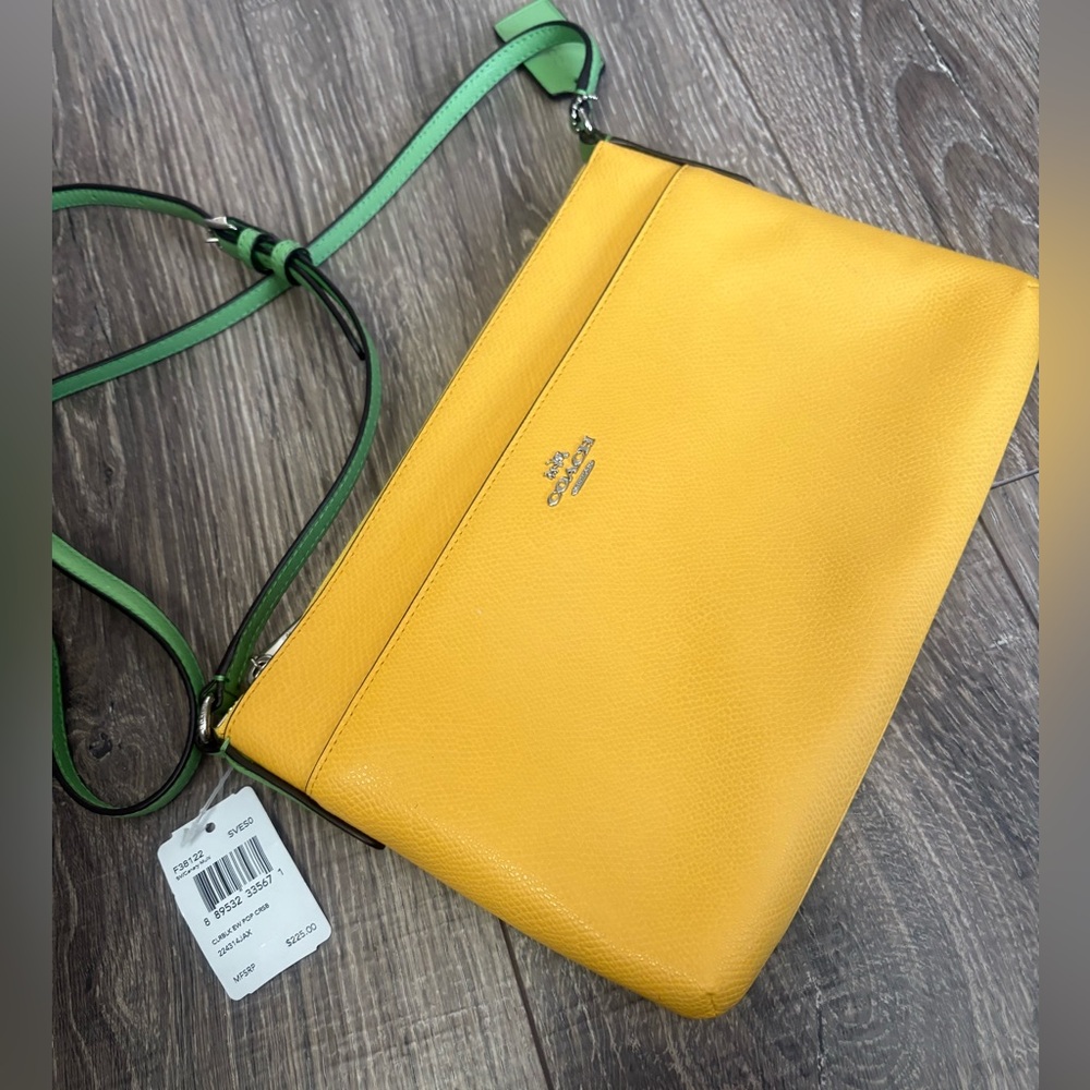 Coach crossbody handbag in yellow with green strap, NWT - pet & smoke free home - Picture 6 of 12